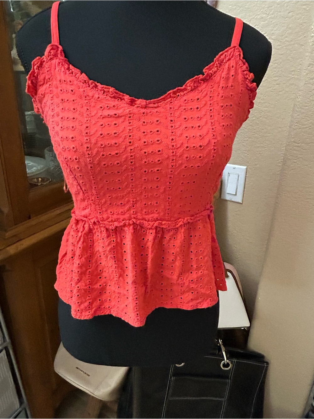 Women’s Coral Eyelet Peplum Camisole